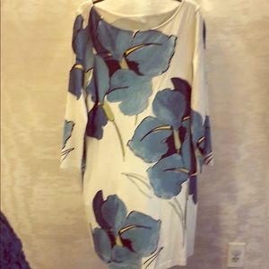 Tory Burch XL cotton dress with bold blue flowers.